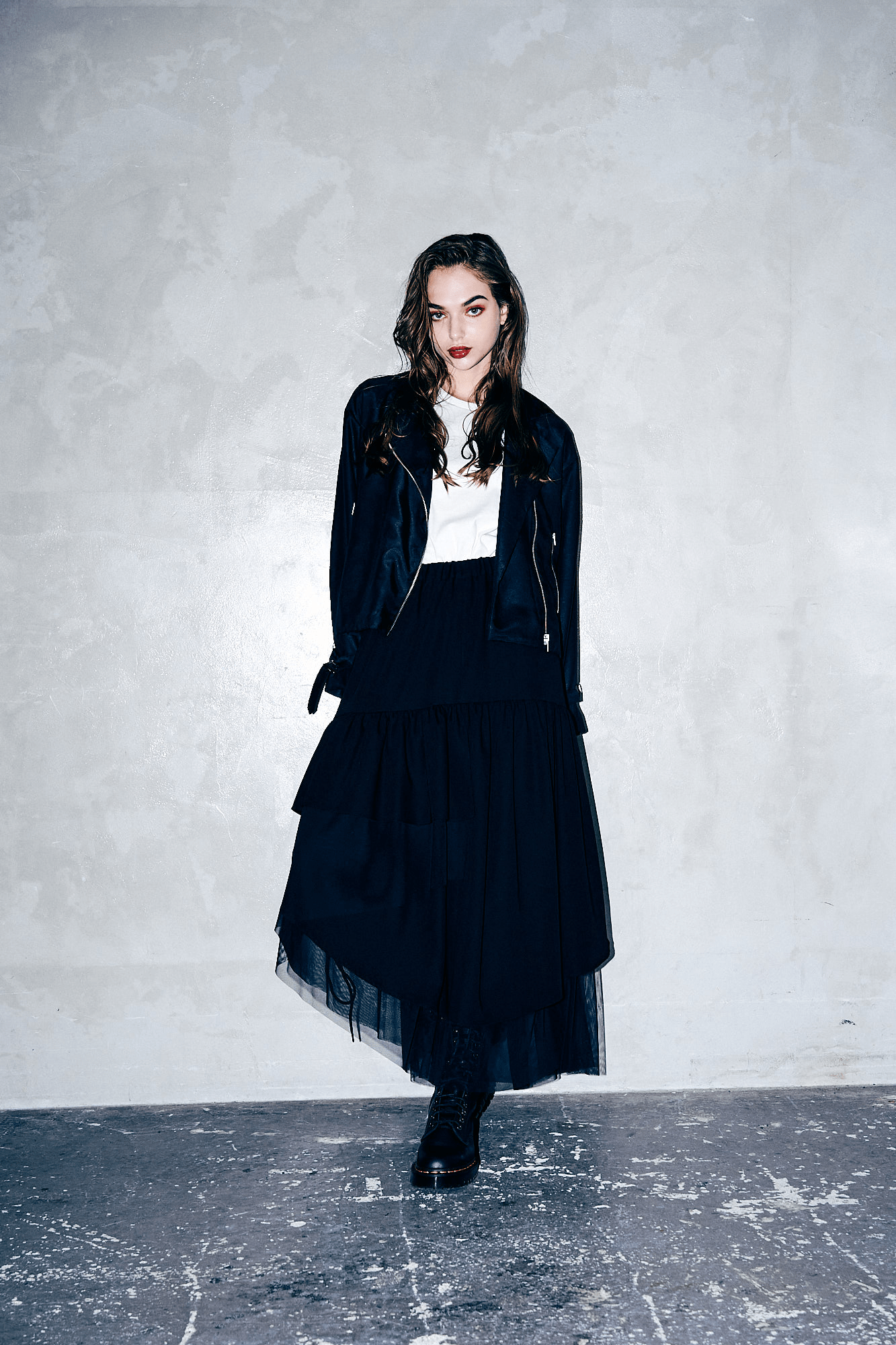 ADDIXY ASYMMETORY MESH SATEN SKIRT