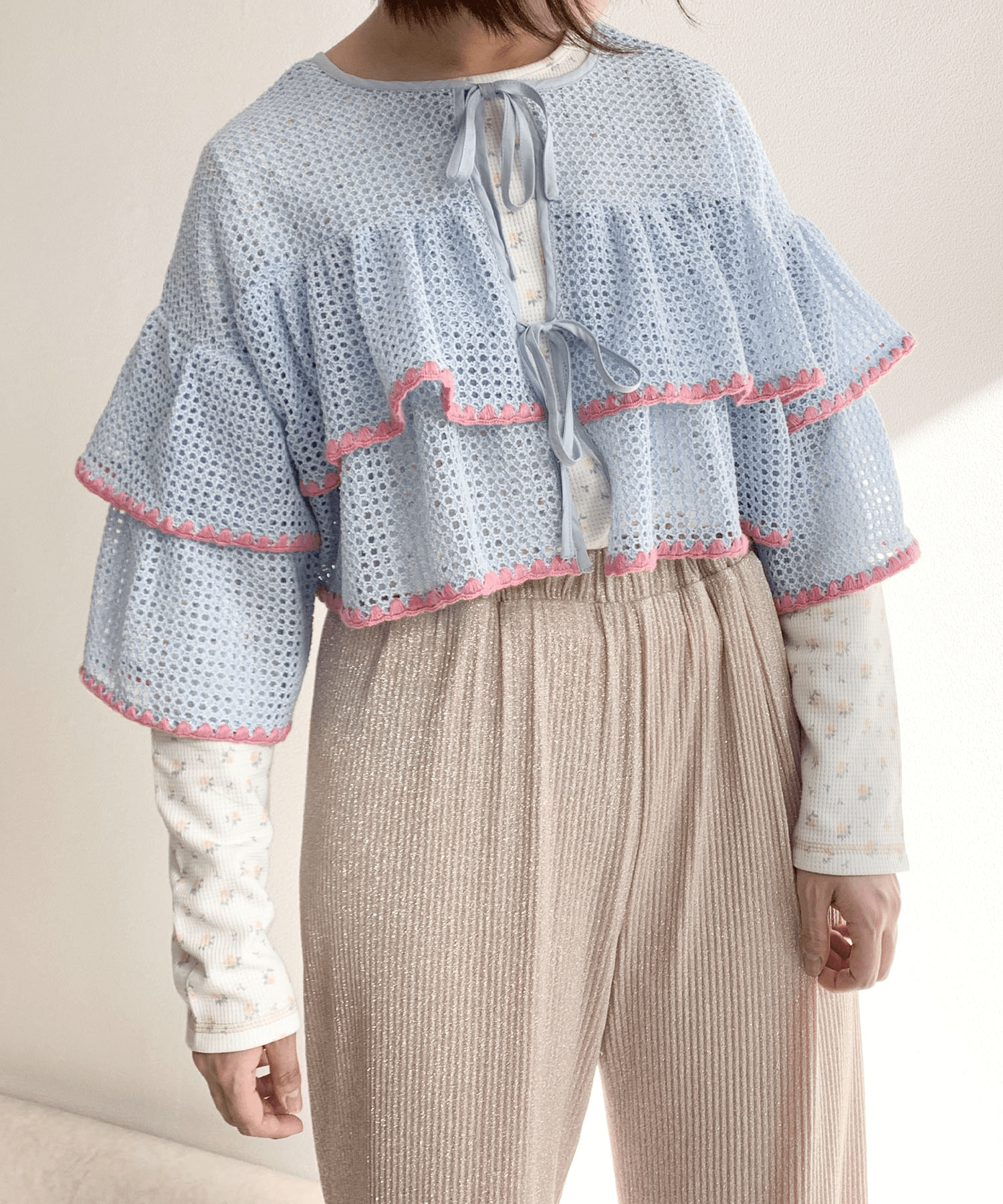 fav store remelulu フリルメッシュカーデ
