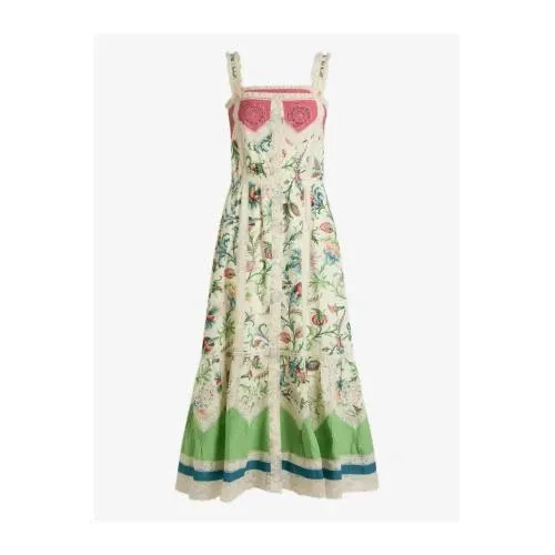 ETRO Cotton Midi Dress With Lace Inserts And Floral Motif