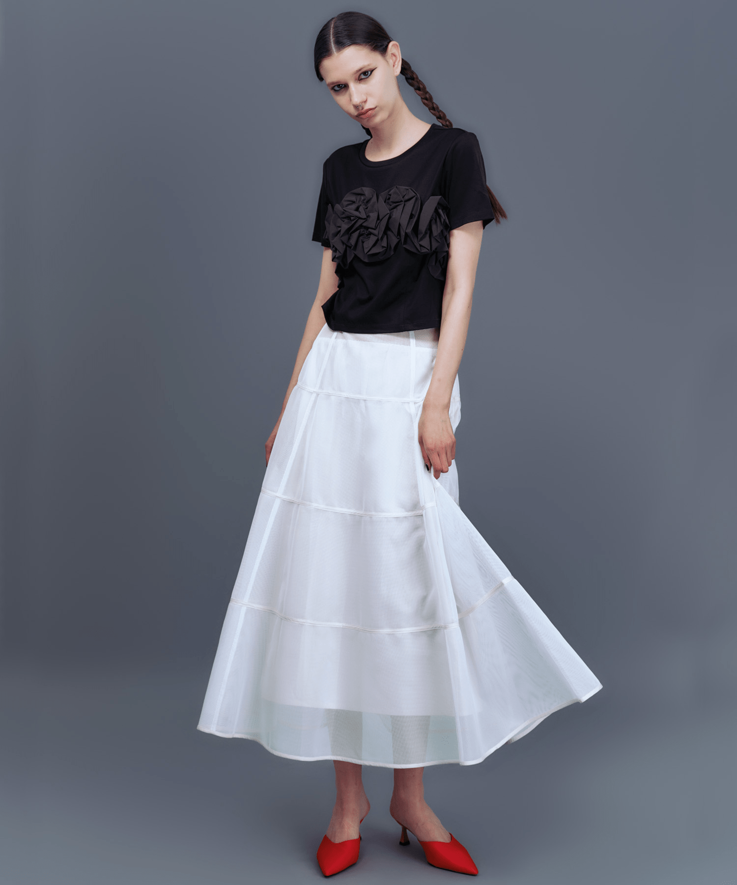LAEMUSE MESH TIERED SKIRT