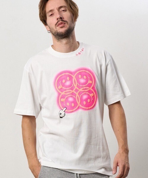 STUD MUFFIN mt8696-5.6ozコットン天竺 SMILE NEON発泡プリント Tシャツ