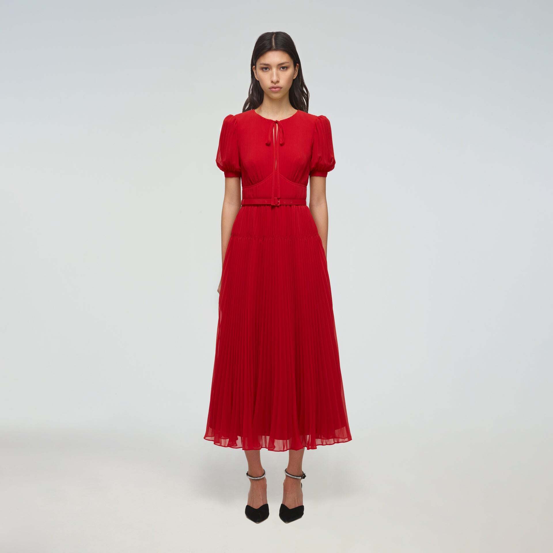 Self-Portrait Red Chiffon Midi Dress