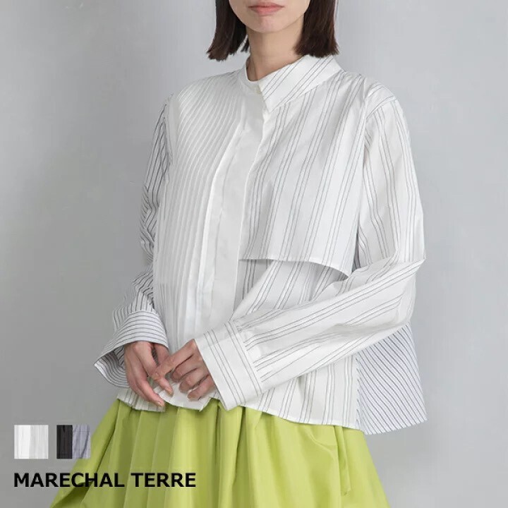 MARECHAL TERRE アシンメトリー プリーツシャツ