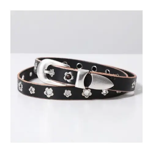 Our Legacy BELT 2CM FLOWERS ON BLACK LEATHER