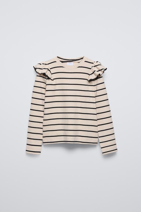 ZARA フリル付きリブ地Tシャツ