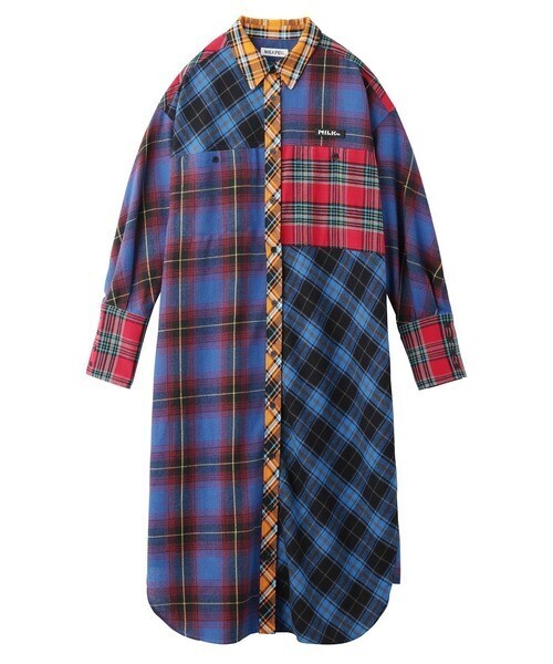 MILKFED. PLAID PATCHWORK SHIRT DRESS