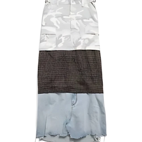 Balenciaga GRAYSCALE CAMO MAXI LAYERED CARGO SKIRT IN MULTICOLORED
