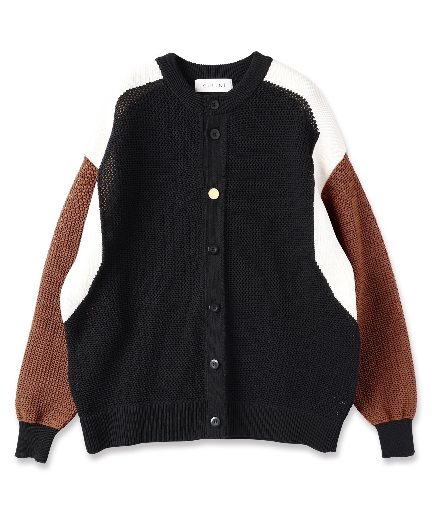 CULLNI Bi Color Collarless Mesh Knit Jacket