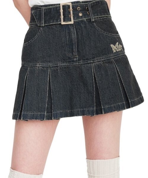 NASTY FANCY CLUB DENIM PLEATS BELT SKIRT/ベルト付き デニムプリーツスカート