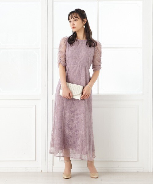 Aimer チュールエンブロイダリーレースパイピングパーティードレス