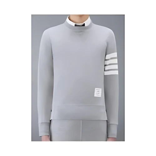 THOM BROWNE ライトグレー ループバックジャージー ニット 4BAR クルーネックスウェットシャツ