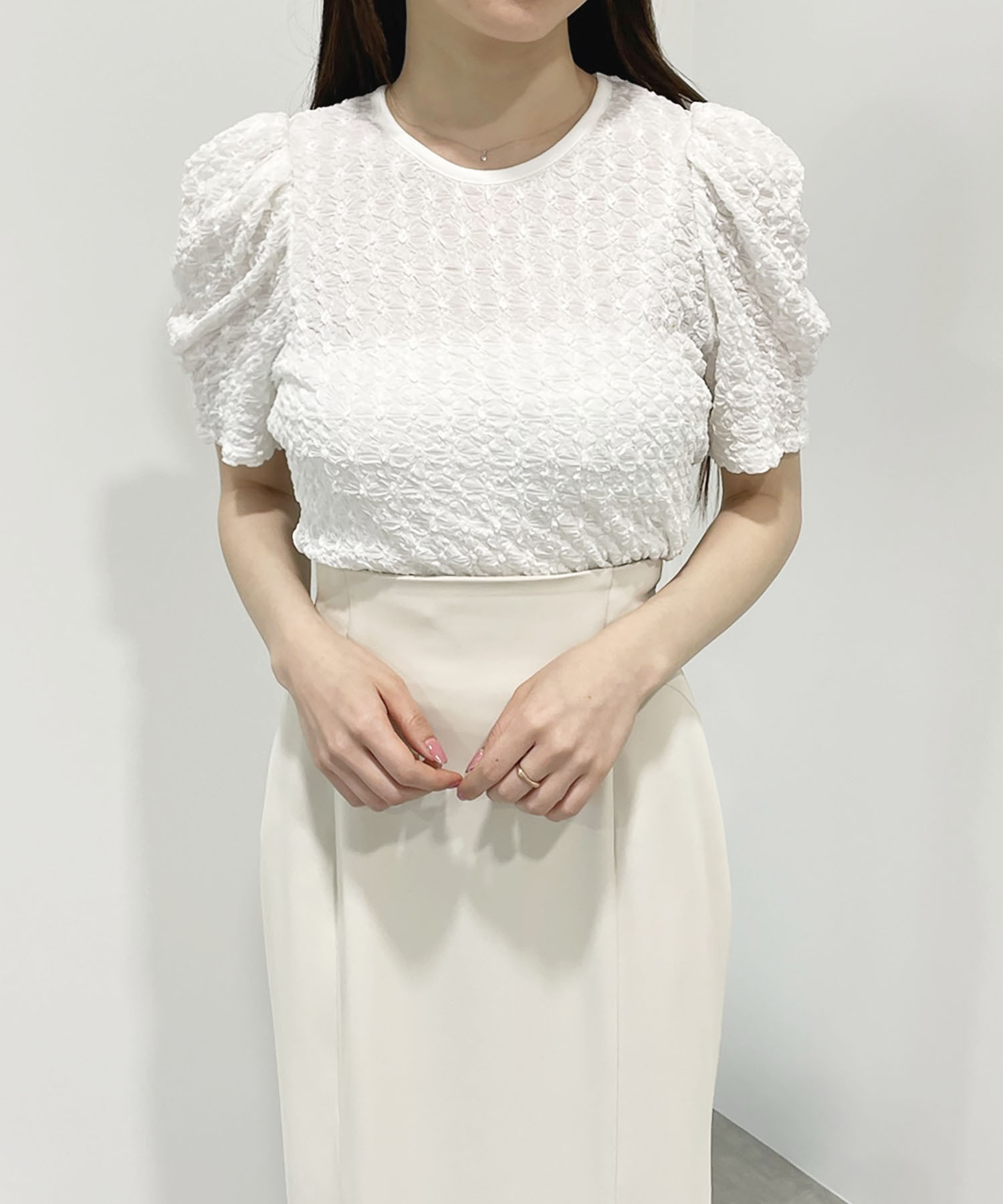 COCODEAL 幾何柄シャーリングジャカードトップス