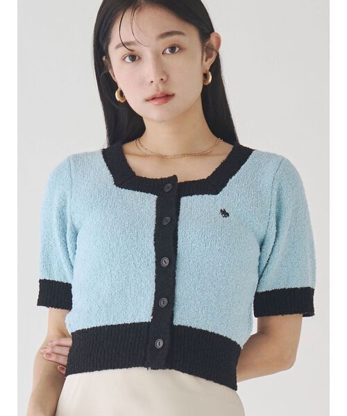 LagunaMoon 【POLO BCSコラボ】ブークレヤーンハーフスリーブコンパクトニットカーディガン