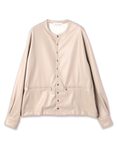 CULLNI Faux Leather Dot Button Collarless Shirt