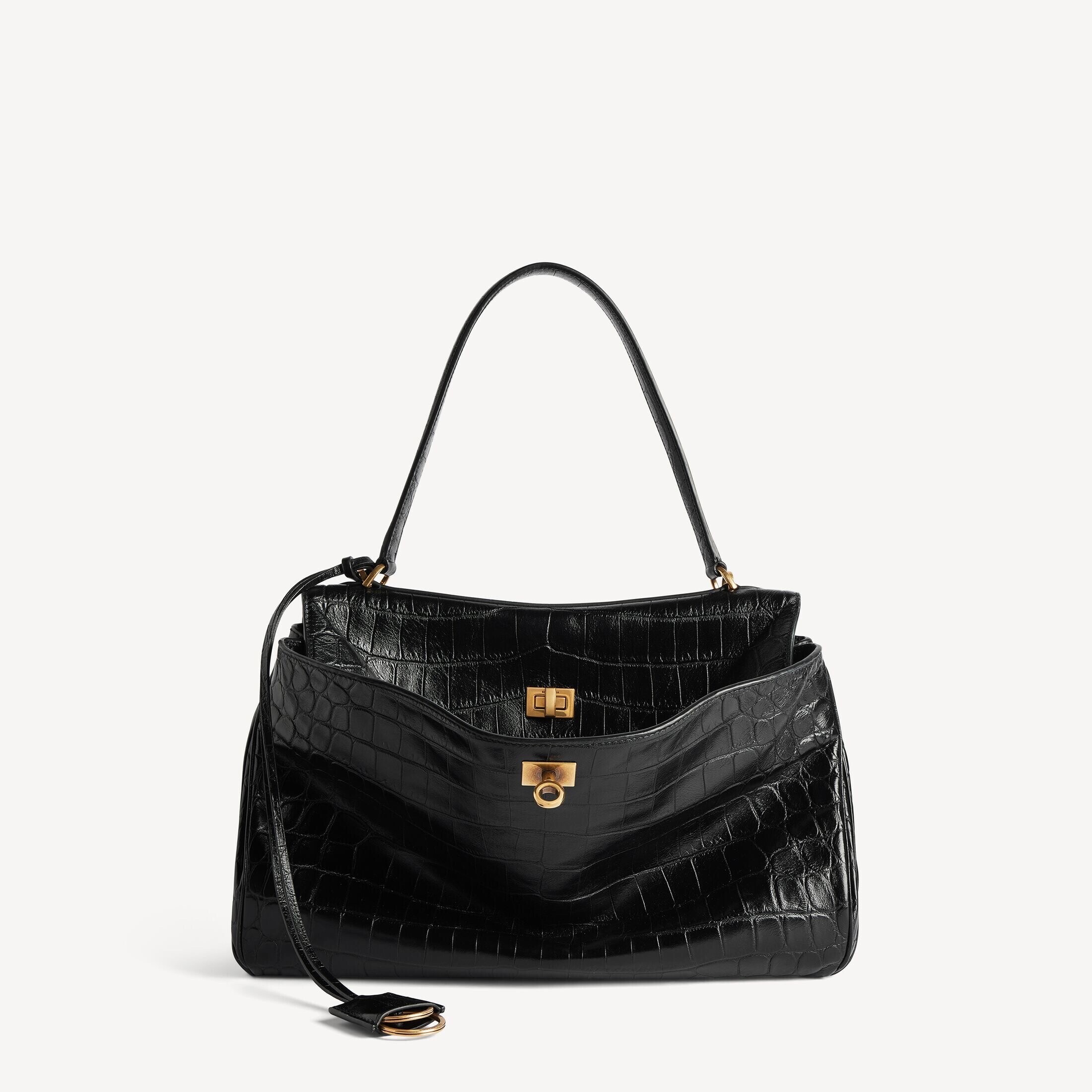 Balenciaga ブラック の ウィメンズ RODEO ミディアム ハンドバッグ クロコダイルエンボス