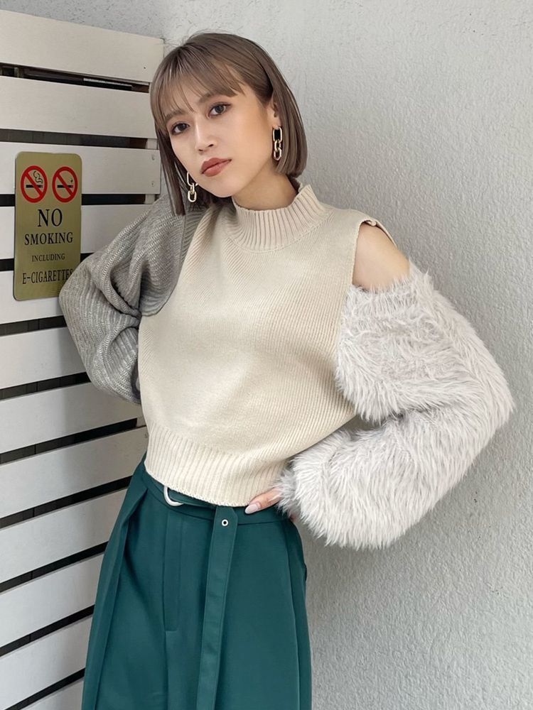 MURUA カラーブロックシャギーニット