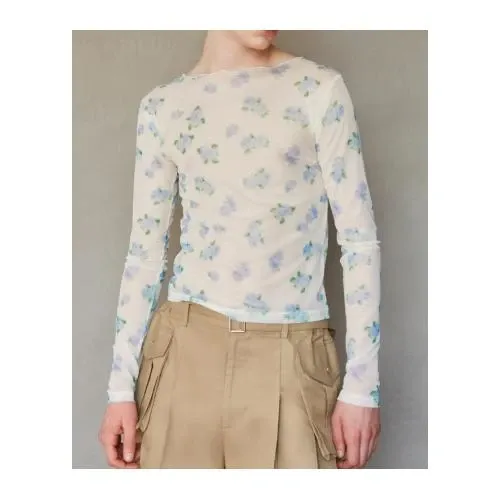 POPPY Blue blurred flower see-through tops