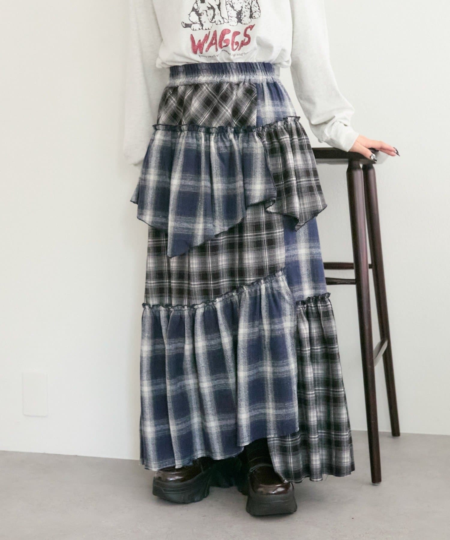 w closet リメイクチェックティアードスカート