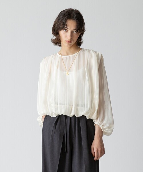allureville シアーショートギャザリングブラウス