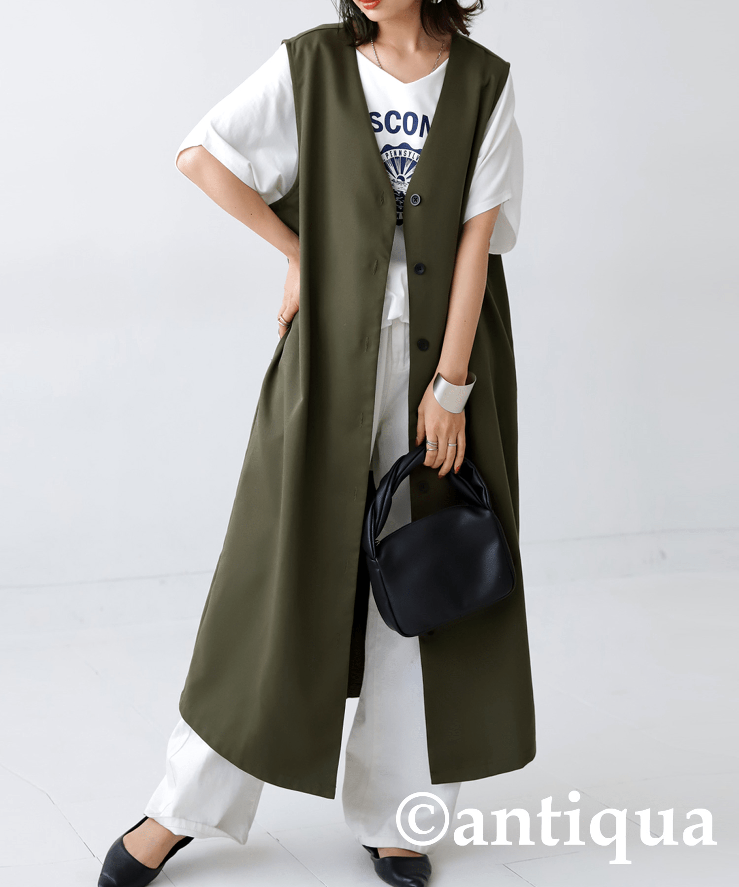 antiqua ロングジレ ベスト レディース トップス 羽織り ジレ ・pl-00034