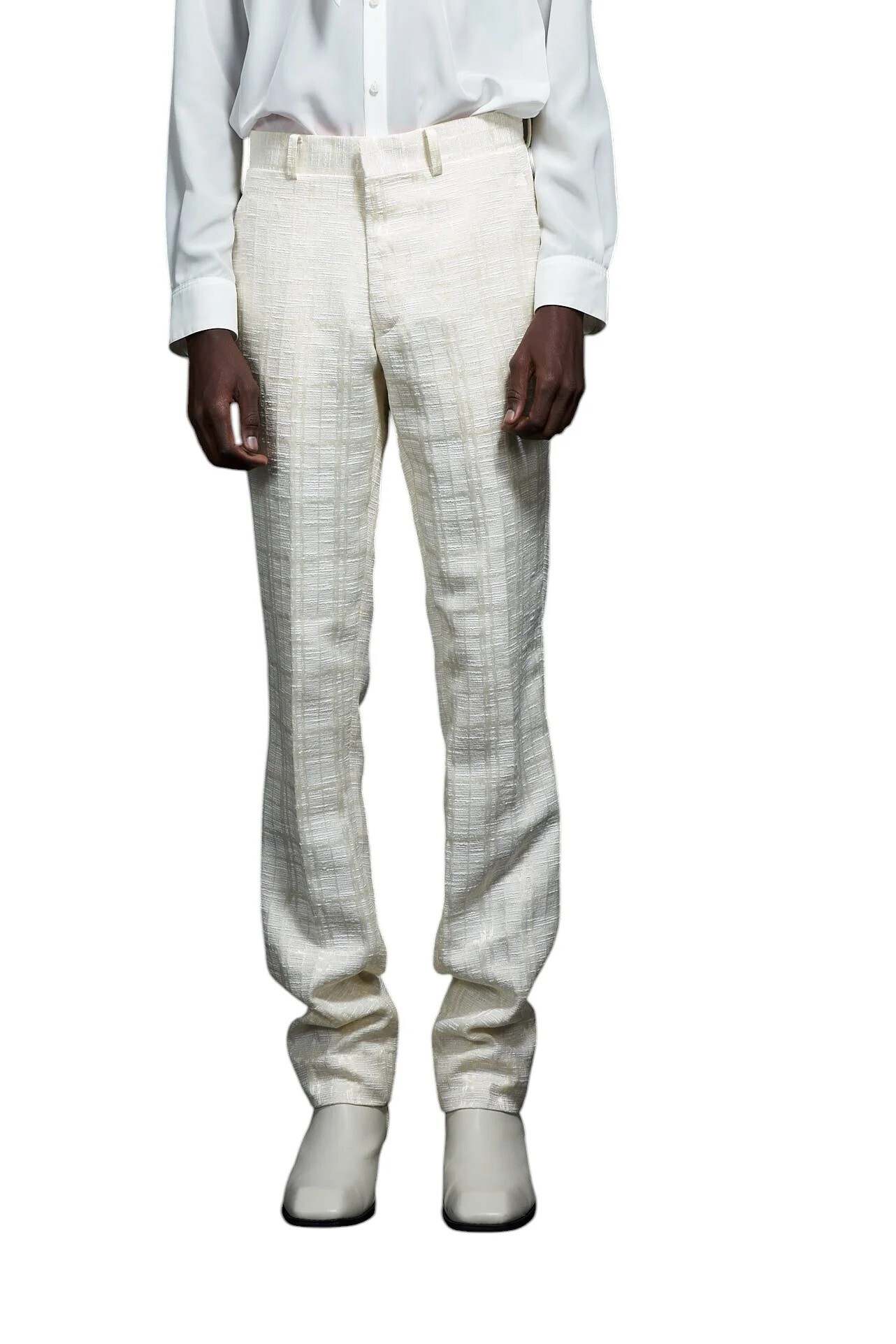 GALAABEND Tweed 80's Custom Straight Slacks WHITE
