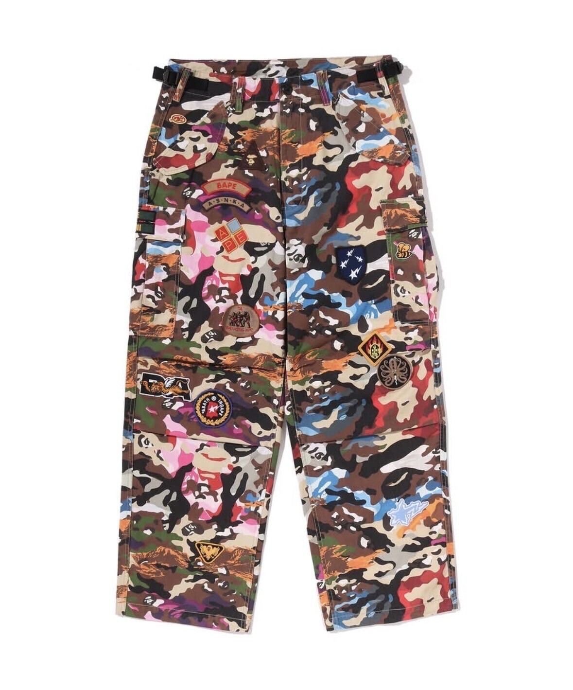A BATHING APE HYBRID CAMO MULTI BADGE CARGO PANTS