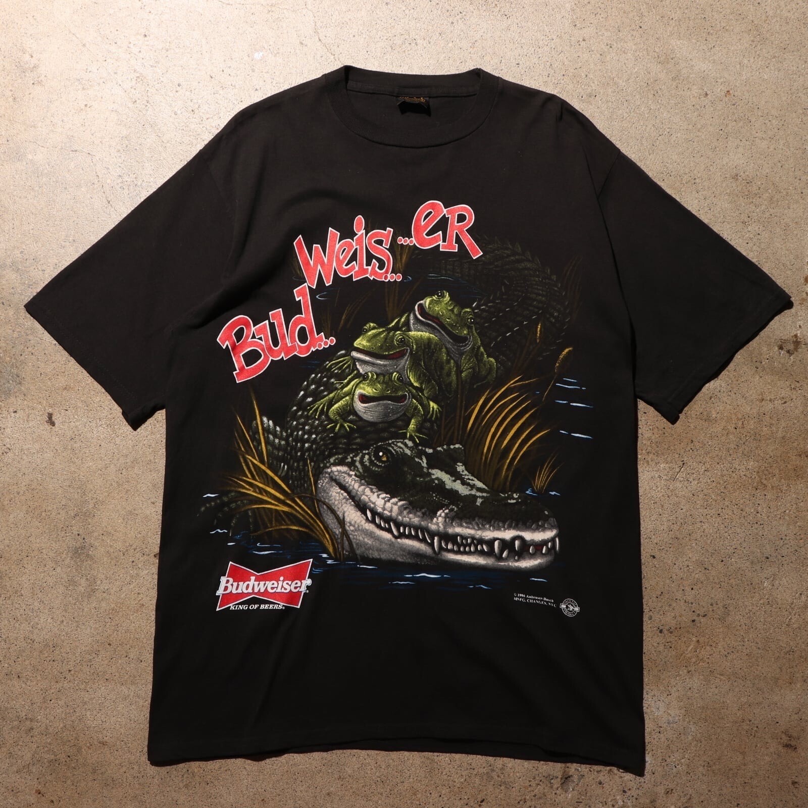 vintage 96年 USA 両面 バドワイザー frog カエル ワニ トカゲ Tシャツ budweiser