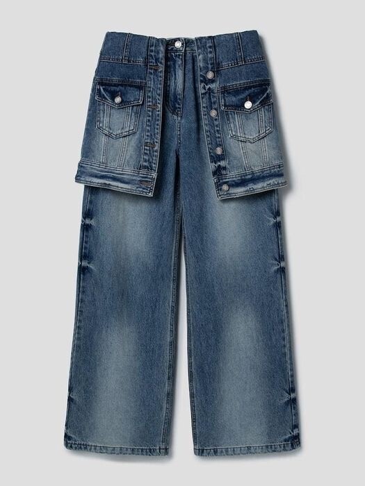 JUUN.J Detachable Skirt Layer Denim Pants