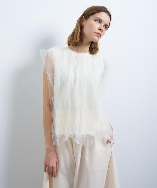 LANVIN en Bleu チュールレイヤードノースリーブカットソー