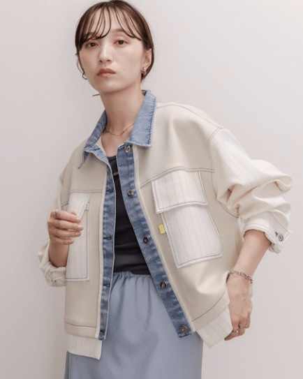 Eimee Law デニムトリム ダンボール&ストライプジャケット