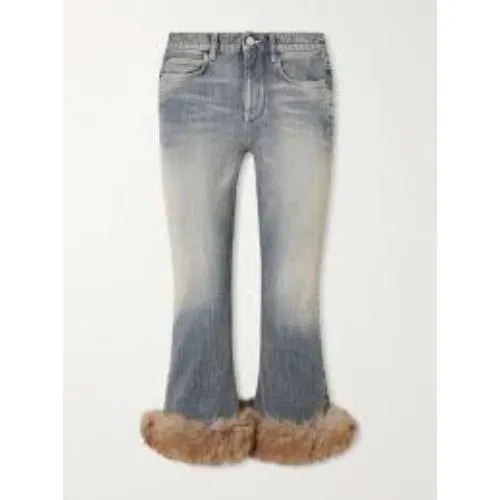 Balenciaga Cropped plush-trimmed low-rise flared jeans