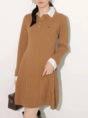 Rirandture シャツレイヤードケーブルニットミニワンピ