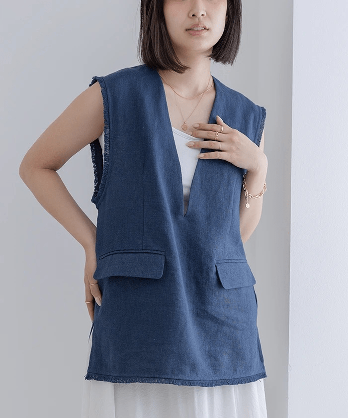 Jolie Mallette Linen VNeck Vest