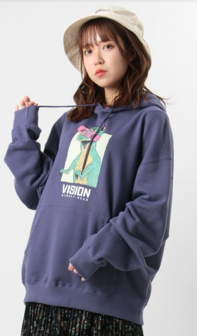 VISION STREET WEAR 恐竜イラストプリントパーカー
