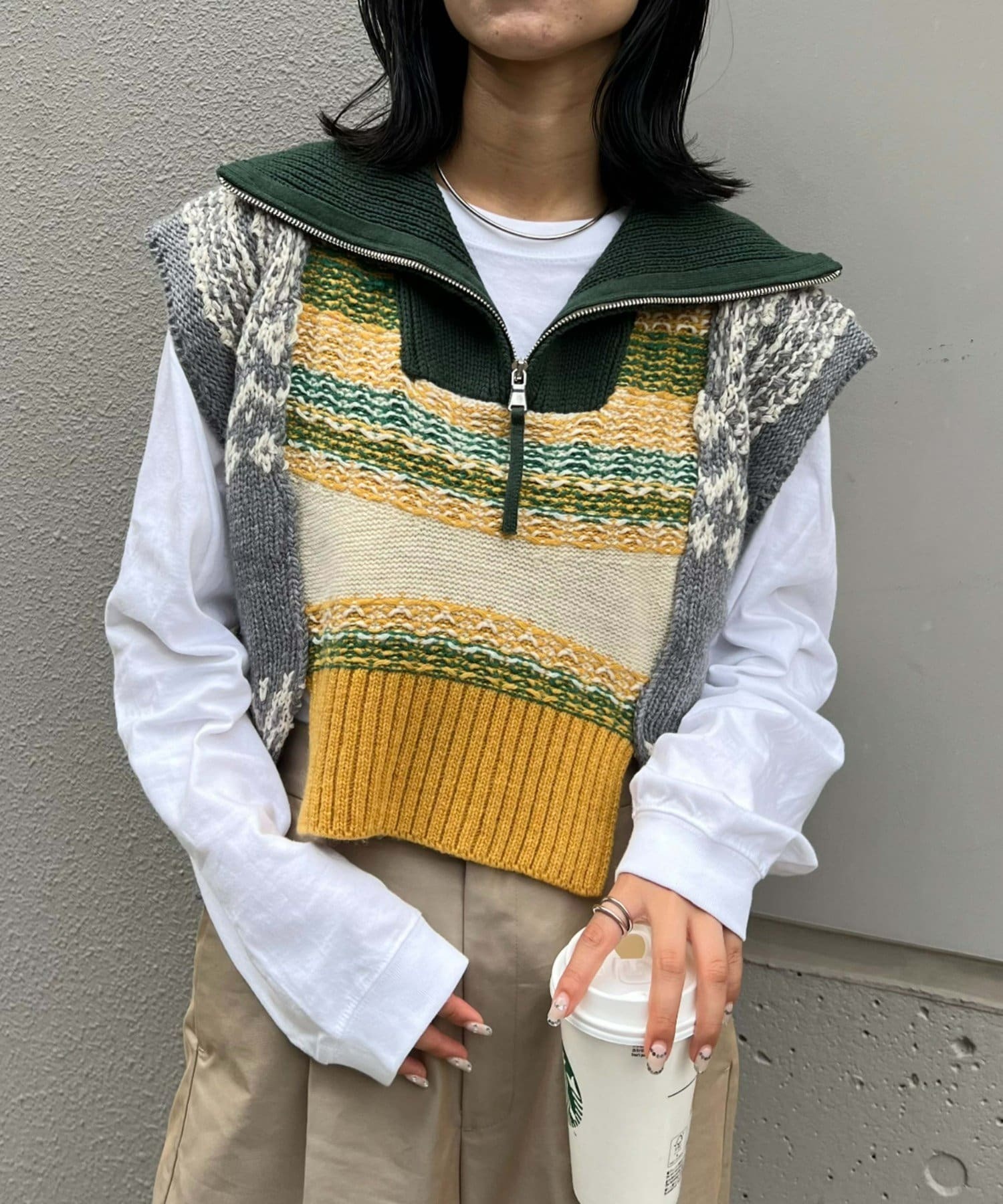 etsinta ジャガードハーフZIPベスト