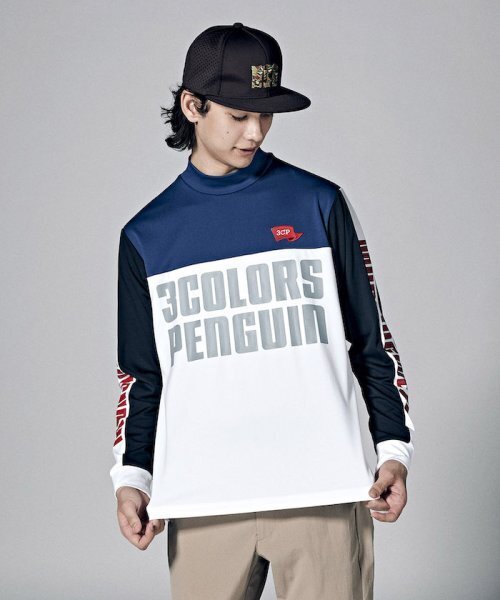 Munsingwear 吸汗ストレッチ配色切り替えモックネック長袖シャツ