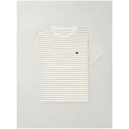 CELINE Triomphe Logo-Embroidered Striped Cotton-Jersey T-Shirt