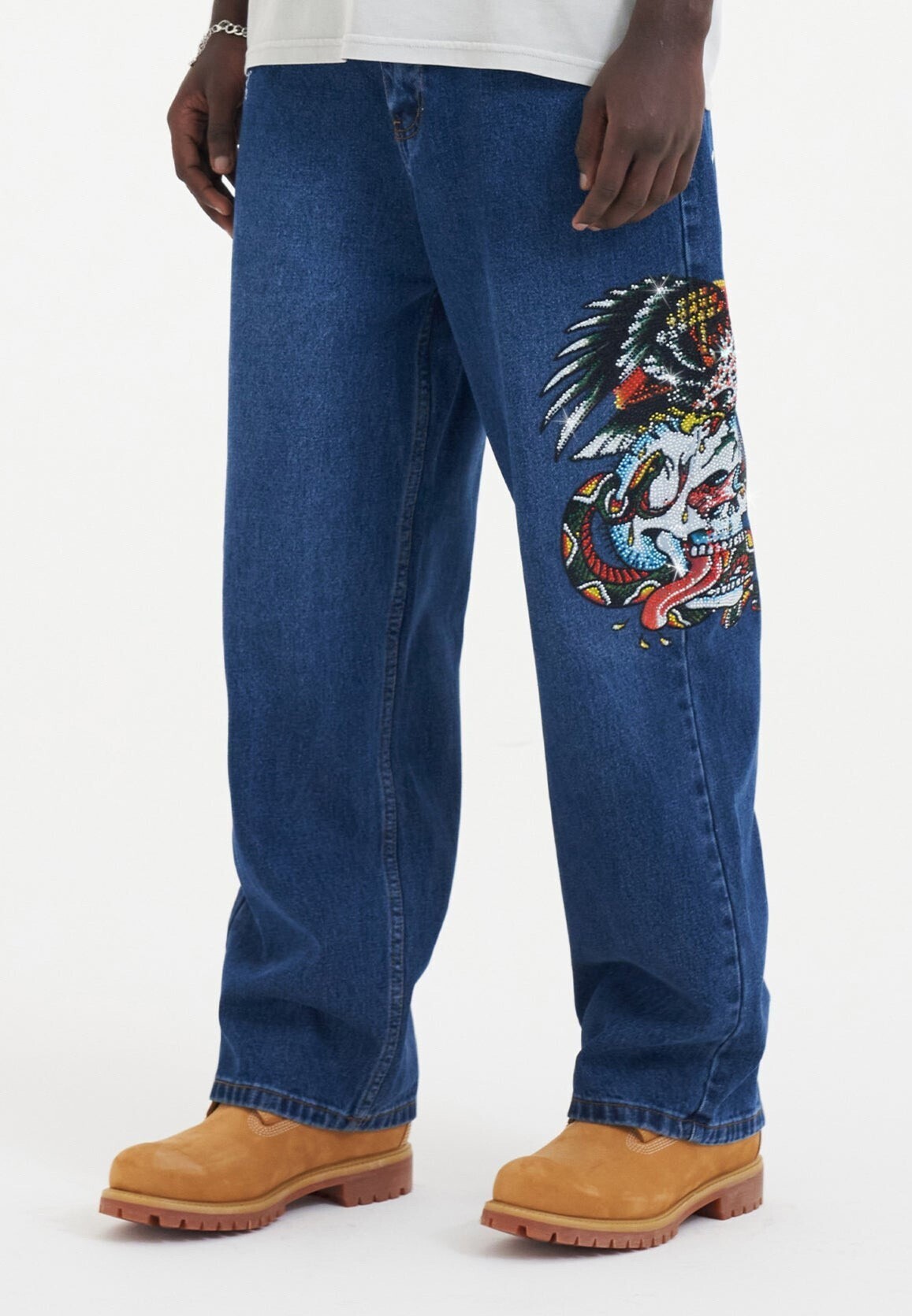Ed Hardy MENS SKULL-SNAKE-EAGLE DIAMANTE DENIM TROUSERS JEANS