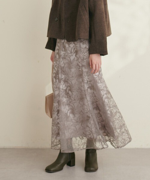 natural couture osono長さ変えれるチュール刺繍レーススカート