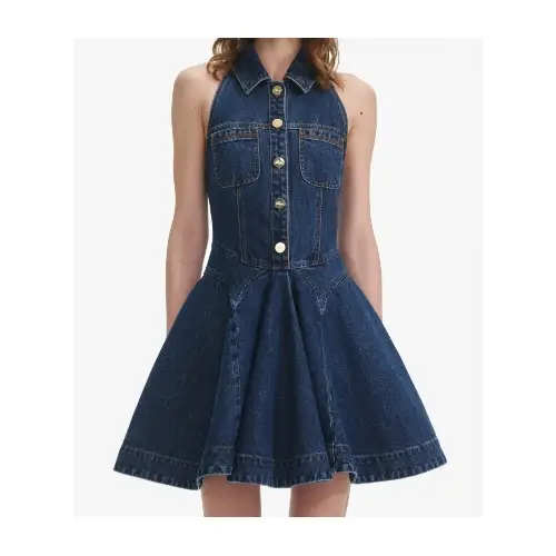 Self-Portrait Denim Sleeveless Flared Mini Dress