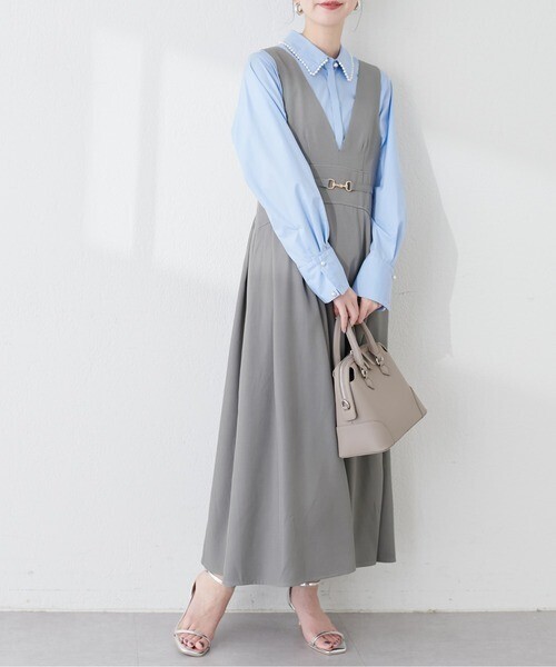 natural couture ビットベルト付きVネックジャンスカ