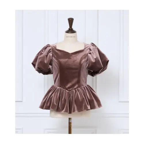 MISTREASS Velour Balloon Sleeve Peplum Top