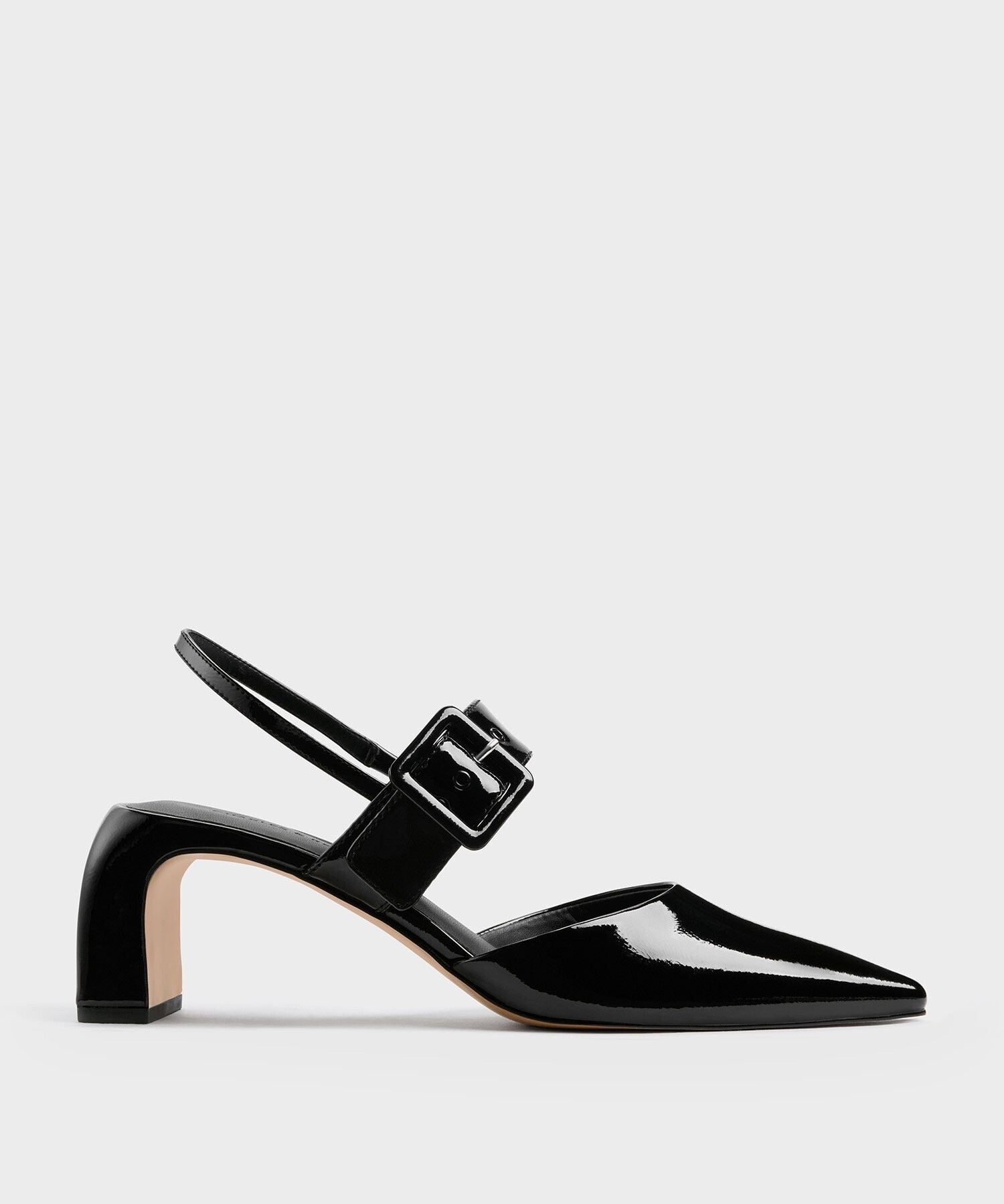 CHARLES & KEITH ツートーン バックルポインテッドスリングバックパンプス