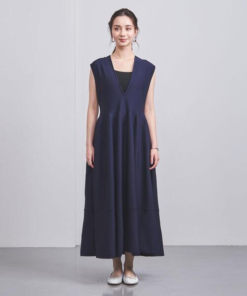 UNITED ARROWS Vネック ロング ニットワンピース