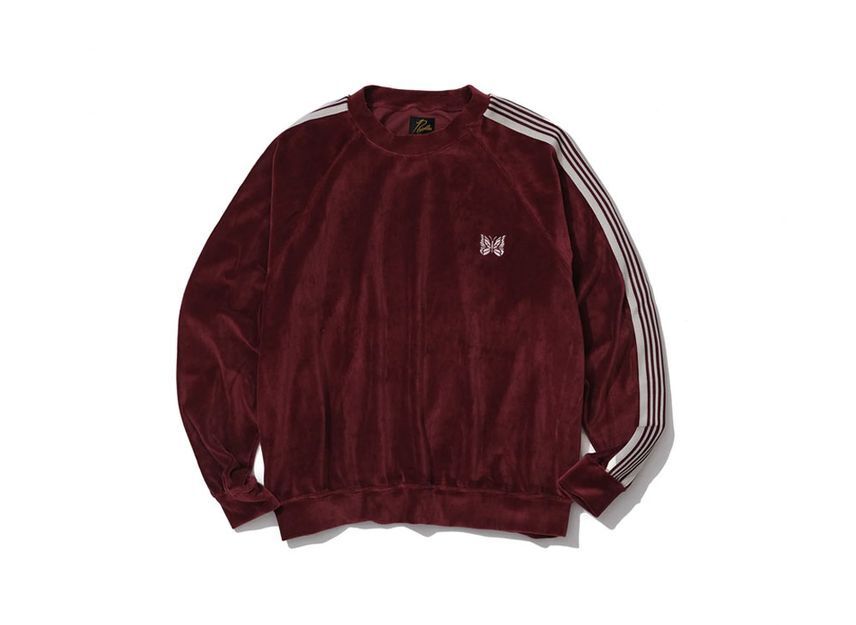 KENZO KEBOZ x NEEDLES Velour Track Crew Neck Shir "Burgundy"