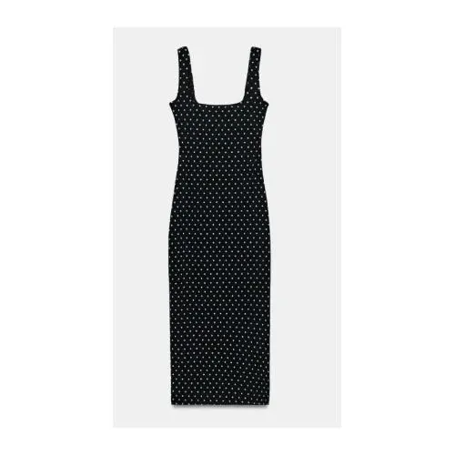 ZARA ドットプリントテクスチャー ミディワンピース