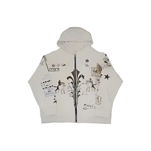 toomuchtax PRINTED WAFFLE ZIP-UP HOODIE