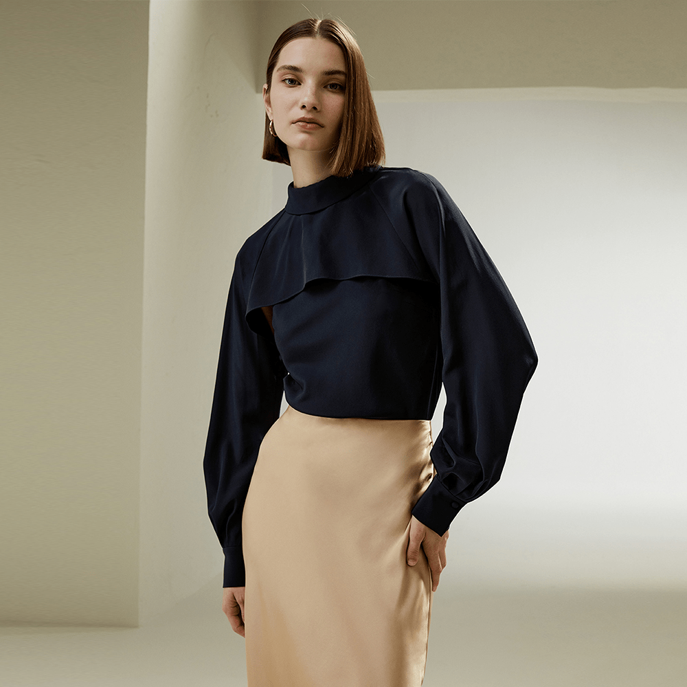 LILYSILK LILYSILK ランタンスリーブ ハイネック キャミ&カバー2枚セットアップ シルクブラウス