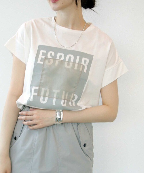 Jines ヤッコスリーブロゴオーガンジーTシャツ