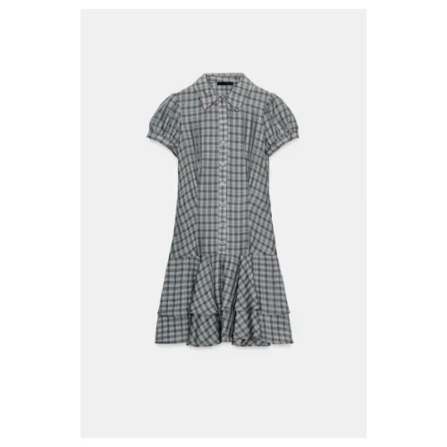 ZARA フリルヘムチェックショートワンピース